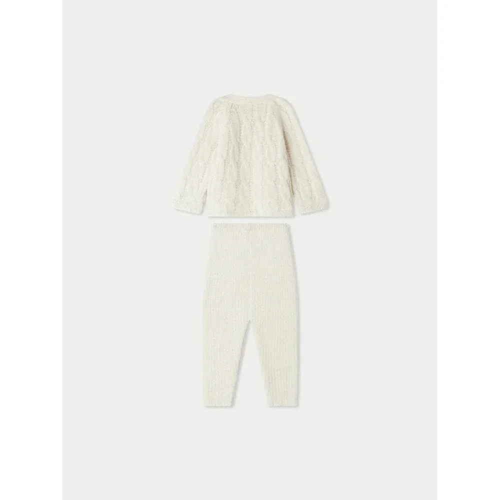 NWT Bonpoint Jalina Cable Knit‎ Wrap Set Ivory Milk White 6M Luxury Baby Outfit